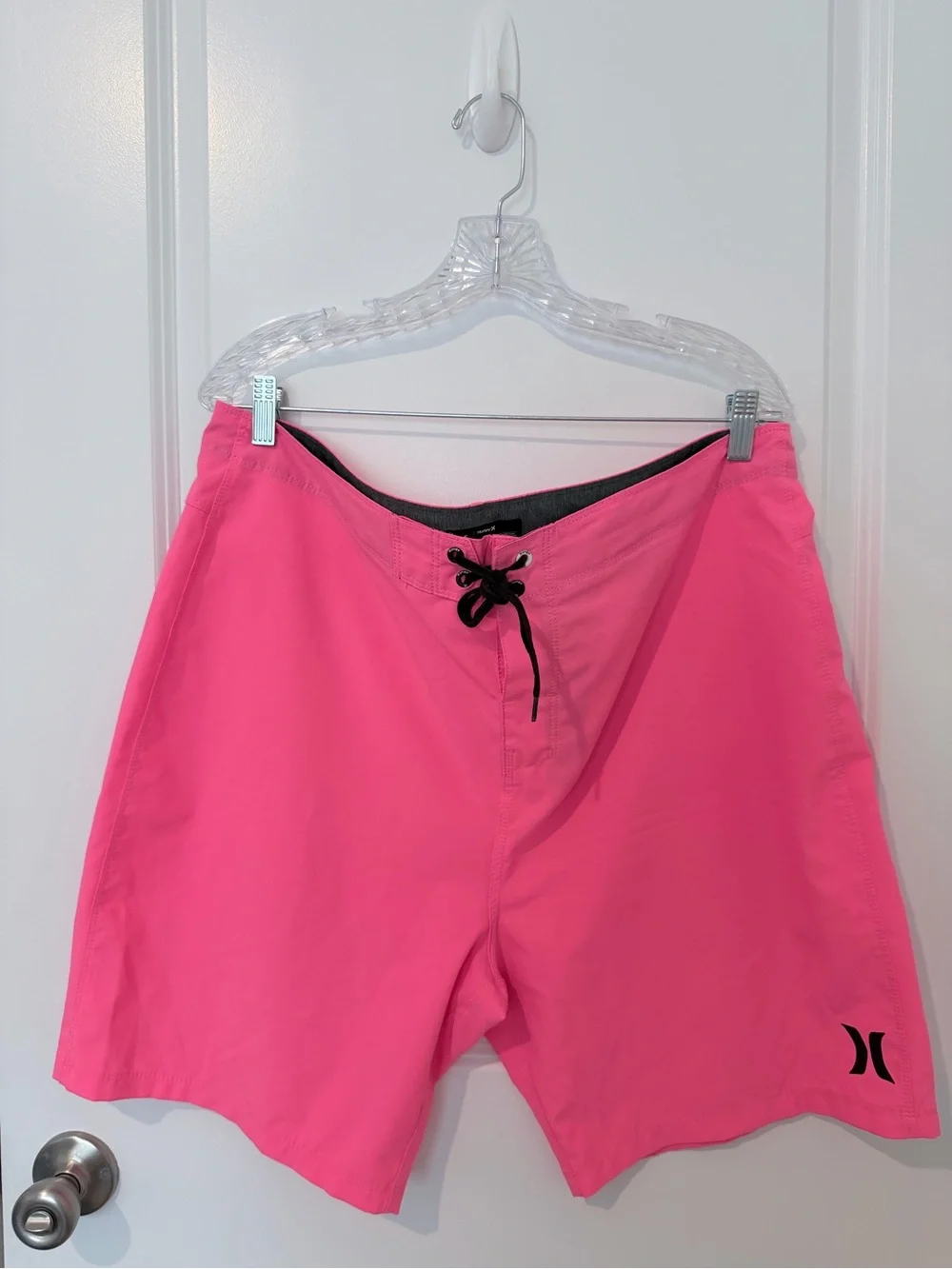 Hurley Hot Pink Women's Swim Shorts with Black Lace-Up Waist